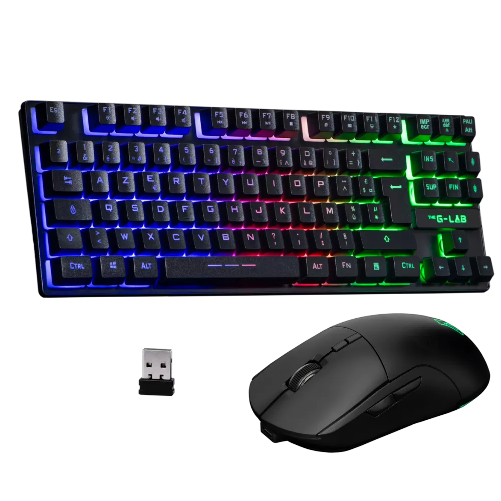 The G-Lab Combo Oxygen EX - Pack clavier souris sans fil gaming - Clavier gamer sans fil format TKL et Souris gamer sans fil RGB, 3200 DPI - Clavier souris gamer Rechargeable - PC/PS4/PS5 - New 2024