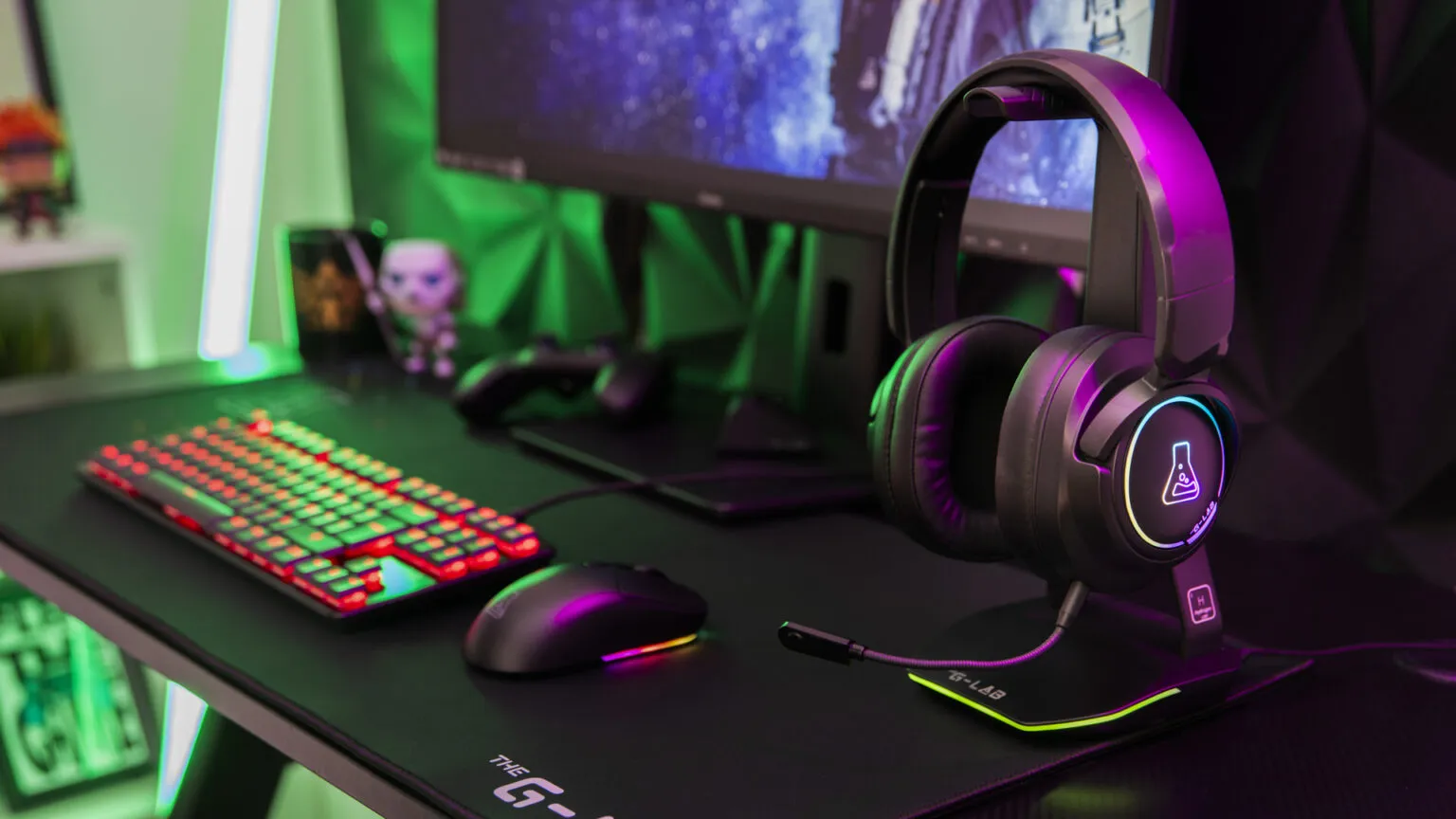 The G-Lab - Korp Iridium - Casque Gaming sans Fil 2.4GHz & Bluetooth, Audio Haute Qualité, Micro Détachable, Autonomie 45H, RGB, Oreillettes Similicuir - Casque Gaming PS5,PS4,PC, Android, iOS – New
