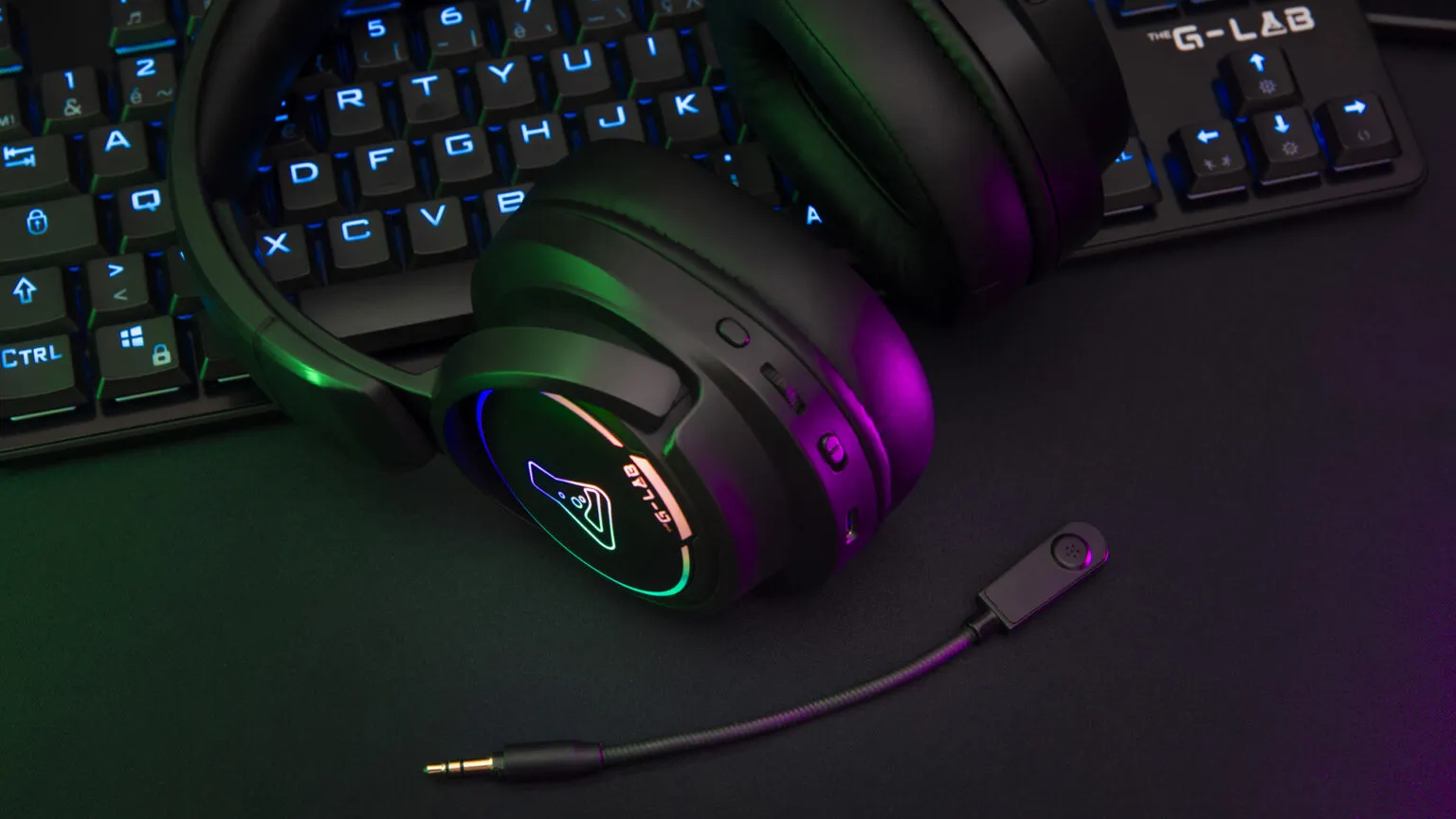 The G-Lab - Korp Iridium - Casque Gaming sans Fil 2.4GHz & Bluetooth, Audio Haute Qualité, Micro Détachable, Autonomie 45H, RGB, Oreillettes Similicuir - Casque Gaming PS5,PS4,PC, Android, iOS – New
