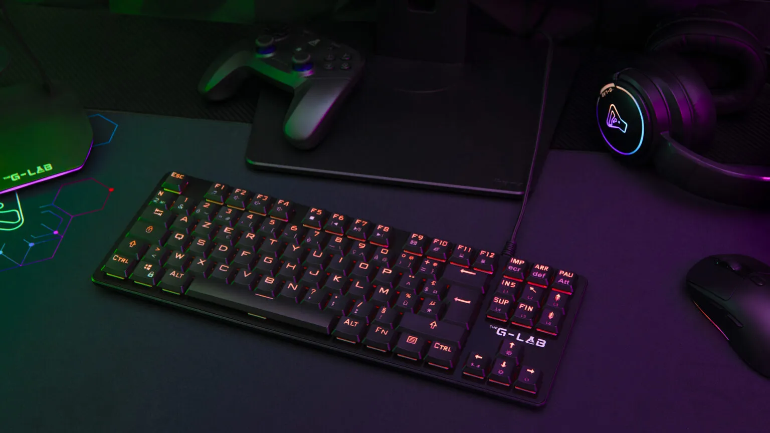 The G-Lab - Keyz Platinium TKL - Clavier Mecanique Red Switch Outemu Low Profile AZERTY - Clavier gamer TKL Ultra Fin, RGB & Touches 100% Personnalisable, Anti-ghosting Total - PC/PS4/PS5/Xbox – New