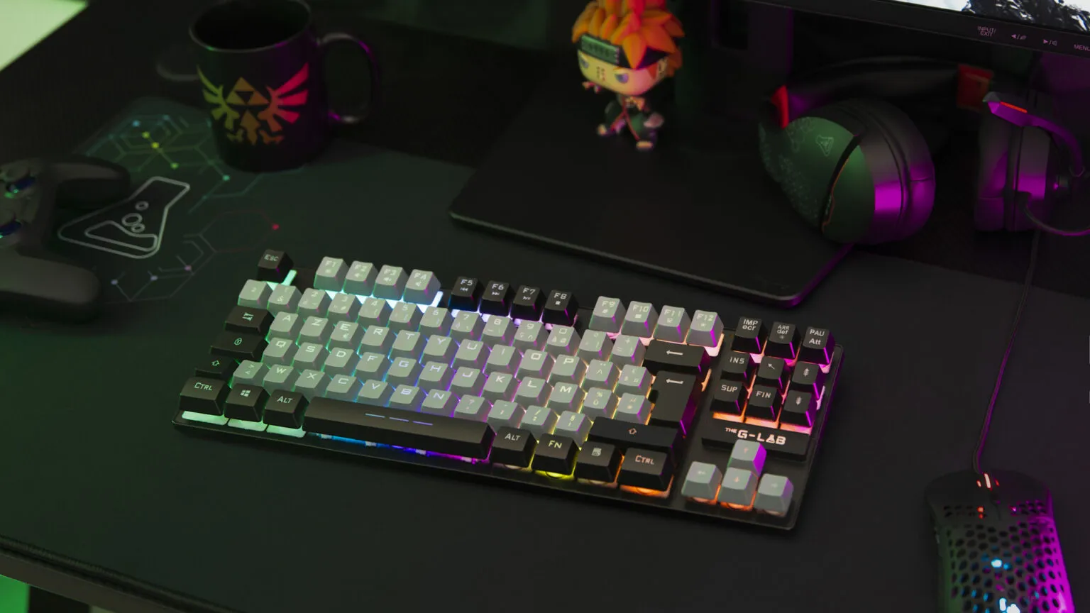 The G-Lab - Keyz Caesium TKL - Clavier Gamer TKL 87 Touches Filaire USB AZERTY, RGB Personnalisable, 15 Macros programmables - Clavier Gaming Compact pout PC/PS4/PS5/XBOX - Gris-Noir