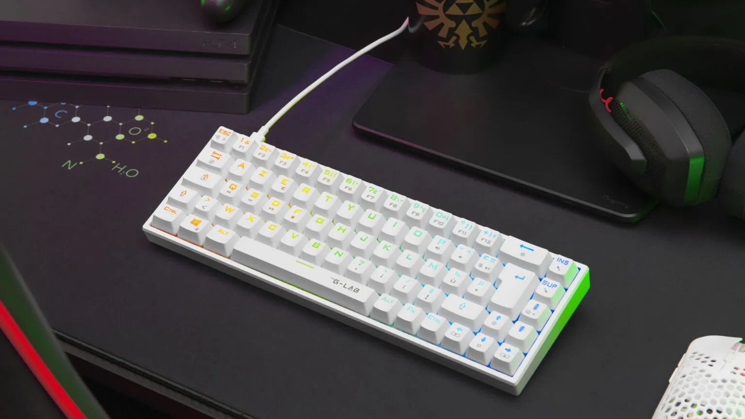 The G-Lab - Keyz Titanium - Clavier Gamer Blanc 65% AZERTY, USB - Clavier Mecanique Switch Rouge - RGB 100% Personnalisable, Anti-Ghosting, Macro programmable - pour PC, PS4, PS5, Xbox - New (Blanc)