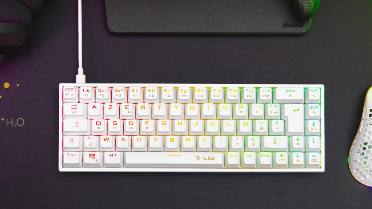 The G-Lab - Keyz Titanium - Clavier Gamer Blanc 65% AZERTY, USB - Clavier Mecanique Switch Rouge - RGB 100% Personnalisable, Anti-Ghosting, Macro programmable - pour PC, PS4, PS5, Xbox - New (Blanc)