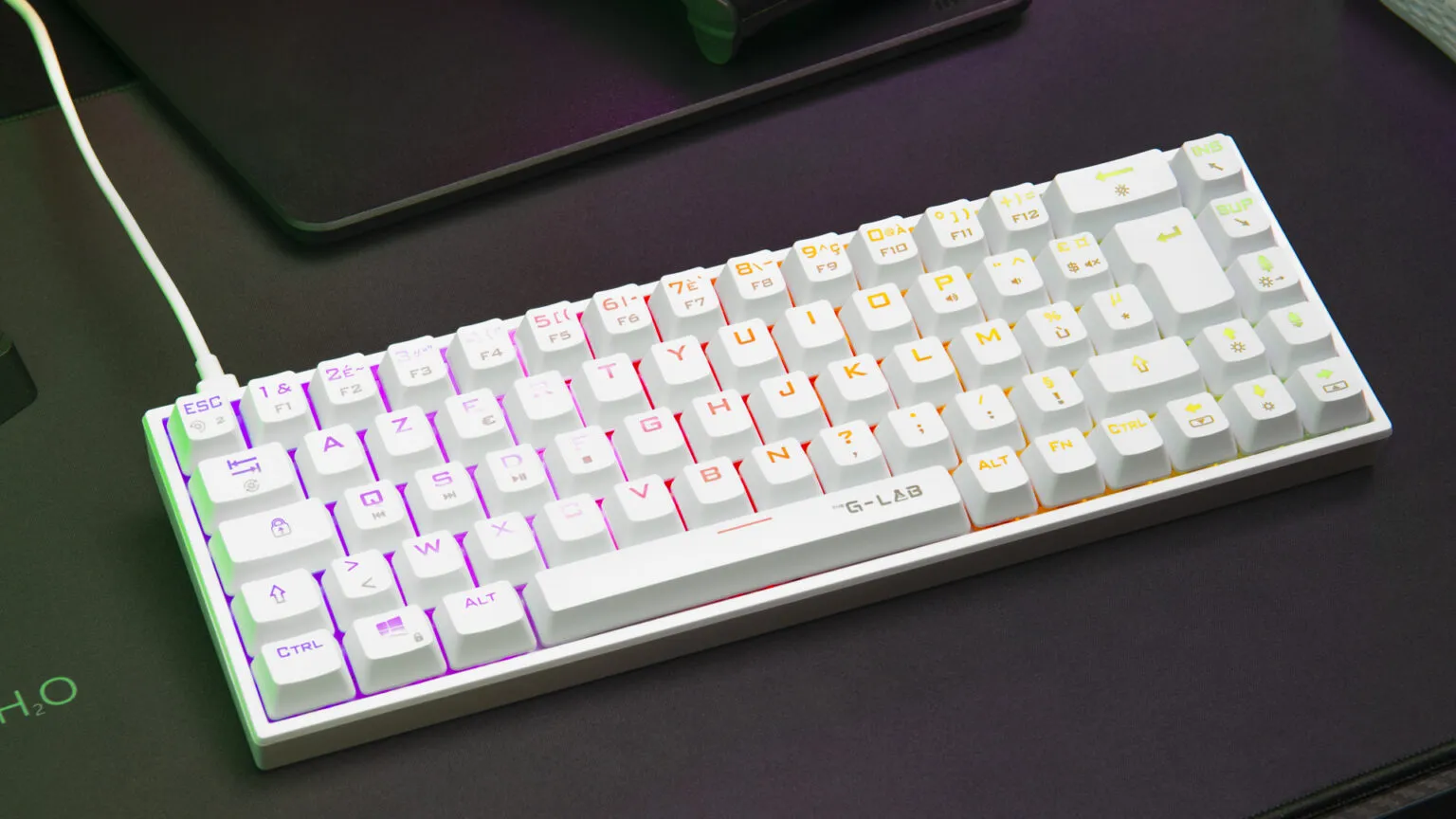 The G-Lab - Keyz Titanium - Clavier Gamer Blanc 65% AZERTY, USB - Clavier Mecanique Switch Rouge - RGB 100% Personnalisable, Anti-Ghosting, Macro programmable - pour PC, PS4, PS5, Xbox - New (Blanc)