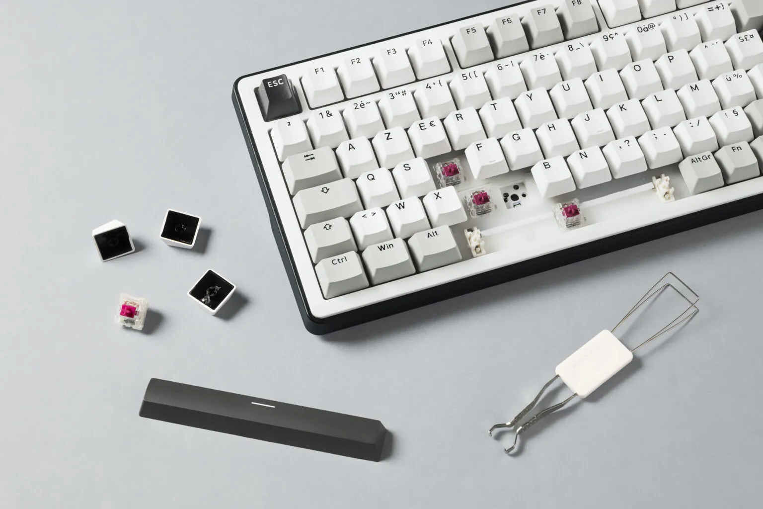 The G-Lab KEYZ Elite 400 WG - Clavier Gamer sans Fil, Tri Mode 2.4 Ghz/Bluetooth/Filaire - Clavier Mécanique Hot Swap, Switch Pré-lubrifié, Gasket 5 Couches, RGB+Macro - AZERTY FR - Windows/Mac