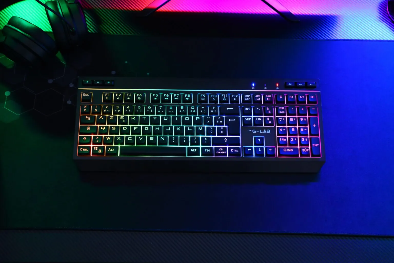 The G-Lab - KEYZ TUNGSTEN EX - Clavier Gaming Membrane Silencieux - AZERTY FR - Triple Mode (2.4GHz, BT, Filaire) - RGB et Macros personnalisables - Logiciel dédié - Clavier Gamer PC/PS4/PS5/XBOX