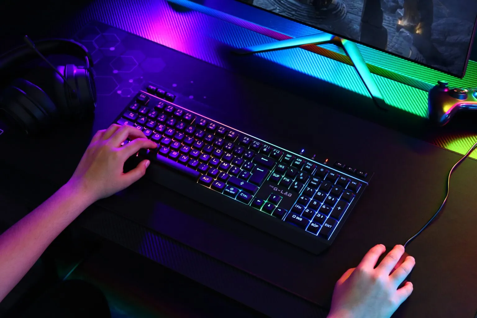The G-Lab - KEYZ TUNGSTEN EX - Clavier Gaming Membrane Silencieux - AZERTY FR - Triple Mode (2.4GHz, BT, Filaire) - RGB et Macros personnalisables - Logiciel dédié - Clavier Gamer PC/PS4/PS5/XBOX