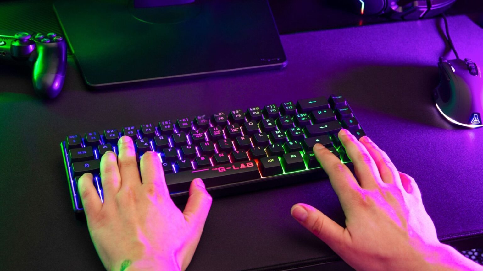 The G-Lab Keyz Hydrogen WL Noir – Clavier Gamer sans Fil 60% AZERTY – Triple Mode 2,4GHz Bluetooth Filaire – Clavier Gaming Silencieux RGB – PC,PS4,PS5