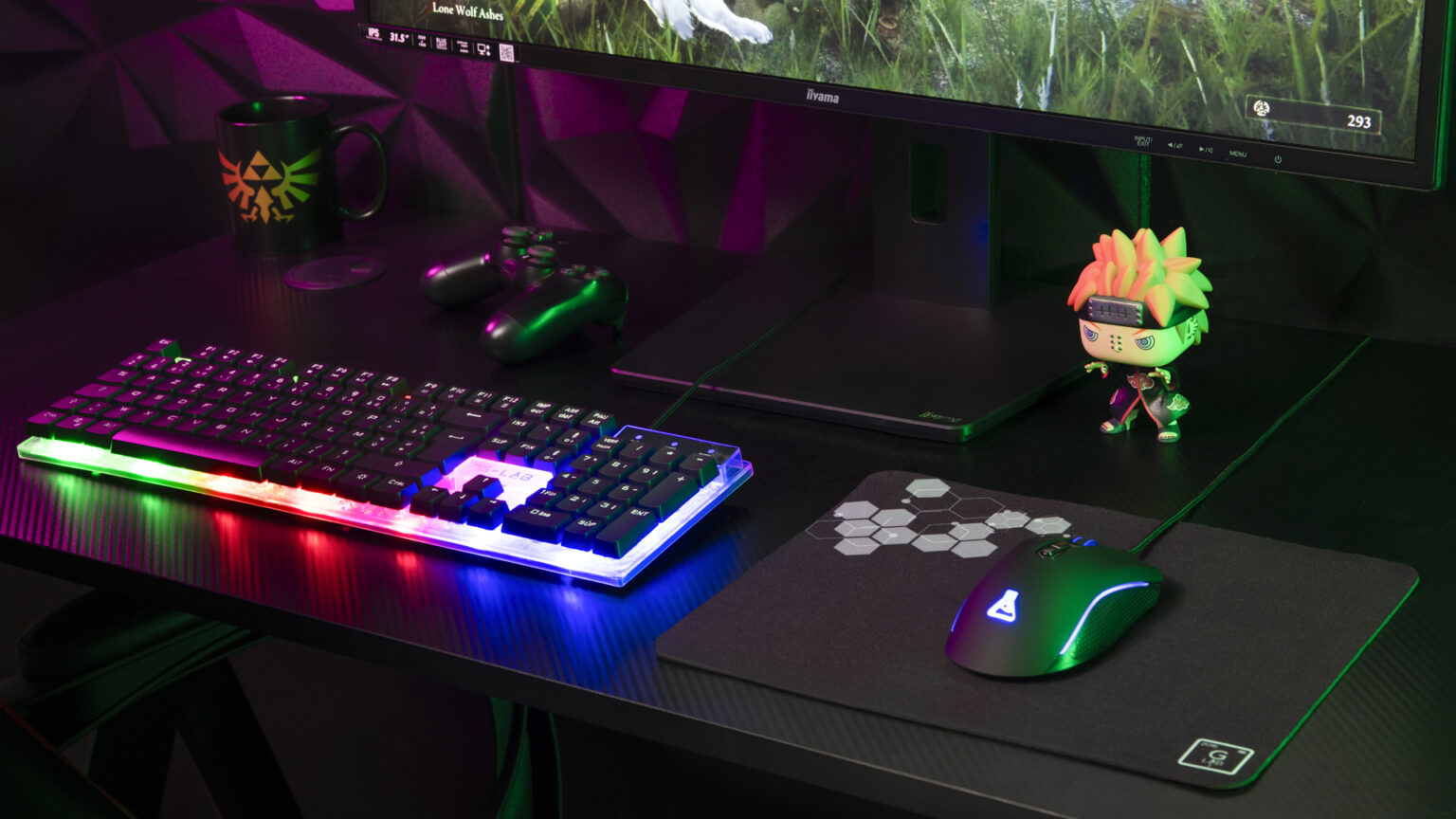 The G-Lab - Combo Néon - Combo gaming 4 en 1 - Clavier gamer Filaire USB, RGB, 19 touches Antighosting, Souris Gaming 3600 DPI, Casque gaming Son Stéréo Jack 3.5 mm, Tapis de souris - PC/CONSOLES