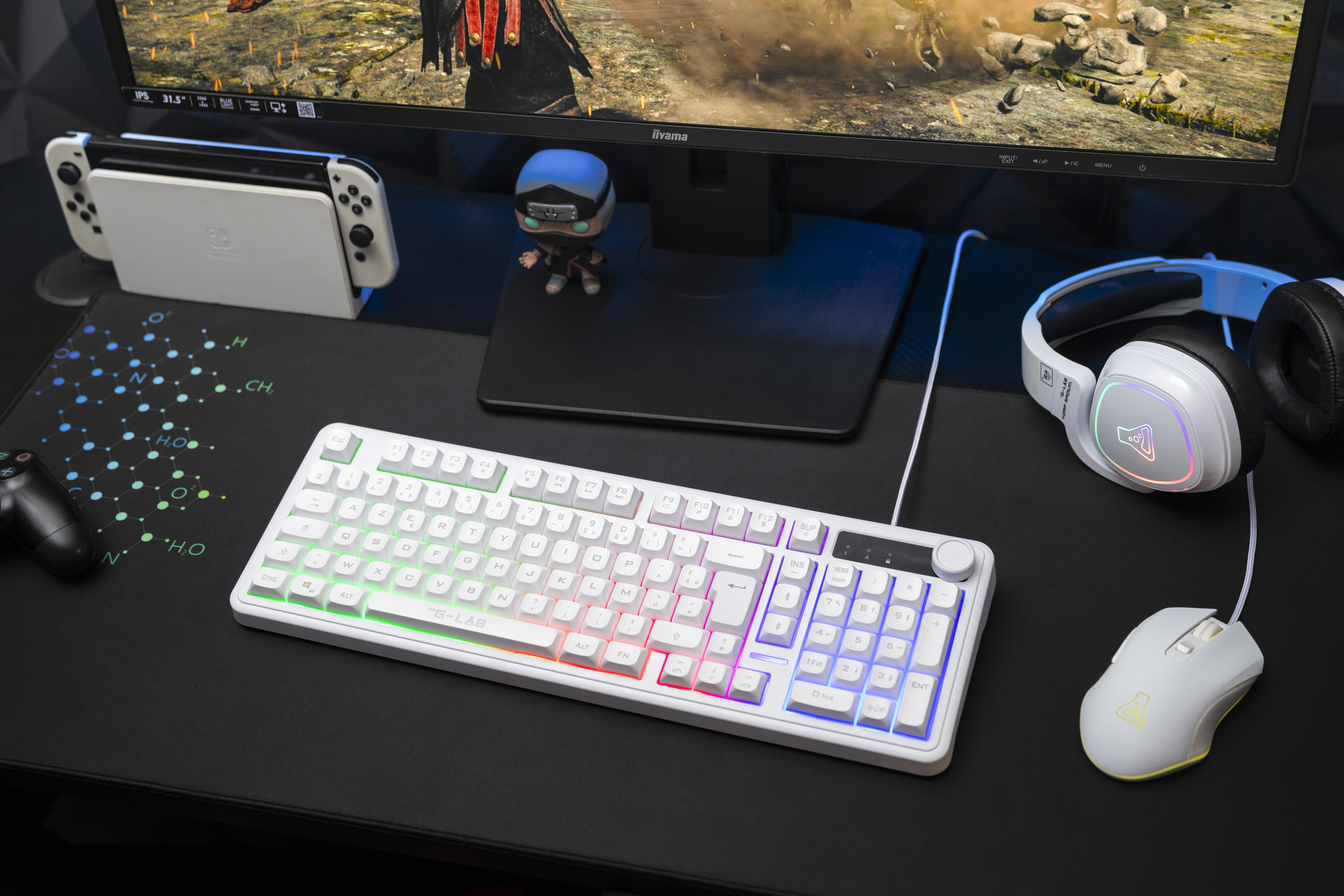 The G-Lab – Keyz Caesium EX BLACK – Clavier Gamer Filaire AZERTY 98% – Membrane Réactive et Silencieuse, Anti-Ghosting 26 Touches, Rétroéclairage Rainbow, Molette de Volume – Clavier Gaming PC / CONSOLES