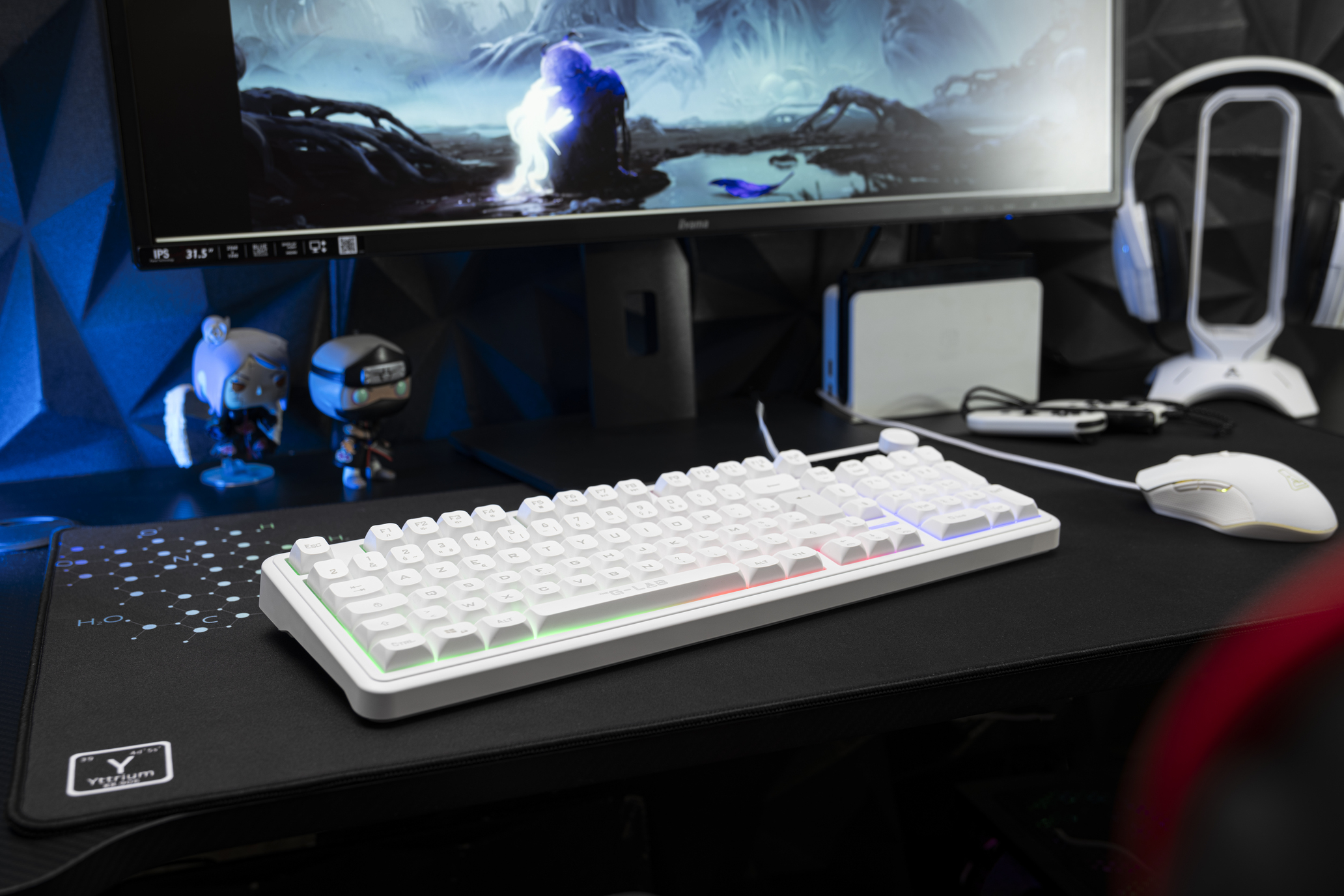 The G-Lab – Keyz Caesium EX BLACK – Clavier Gamer Filaire AZERTY 98% – Membrane Réactive et Silencieuse, Anti-Ghosting 26 Touches, Rétroéclairage Rainbow, Molette de Volume – Clavier Gaming PC / CONSOLES