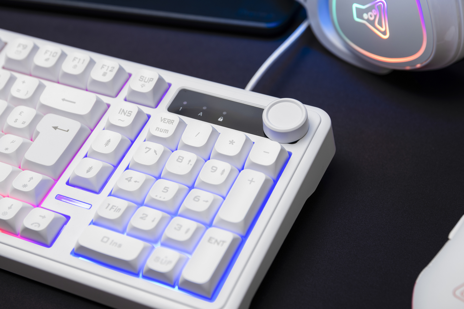 The G-Lab – Keyz Caesium EX BLACK – Clavier Gamer Filaire AZERTY 98% – Membrane Réactive et Silencieuse, Anti-Ghosting 26 Touches, Rétroéclairage Rainbow, Molette de Volume – Clavier Gaming PC / CONSOLES