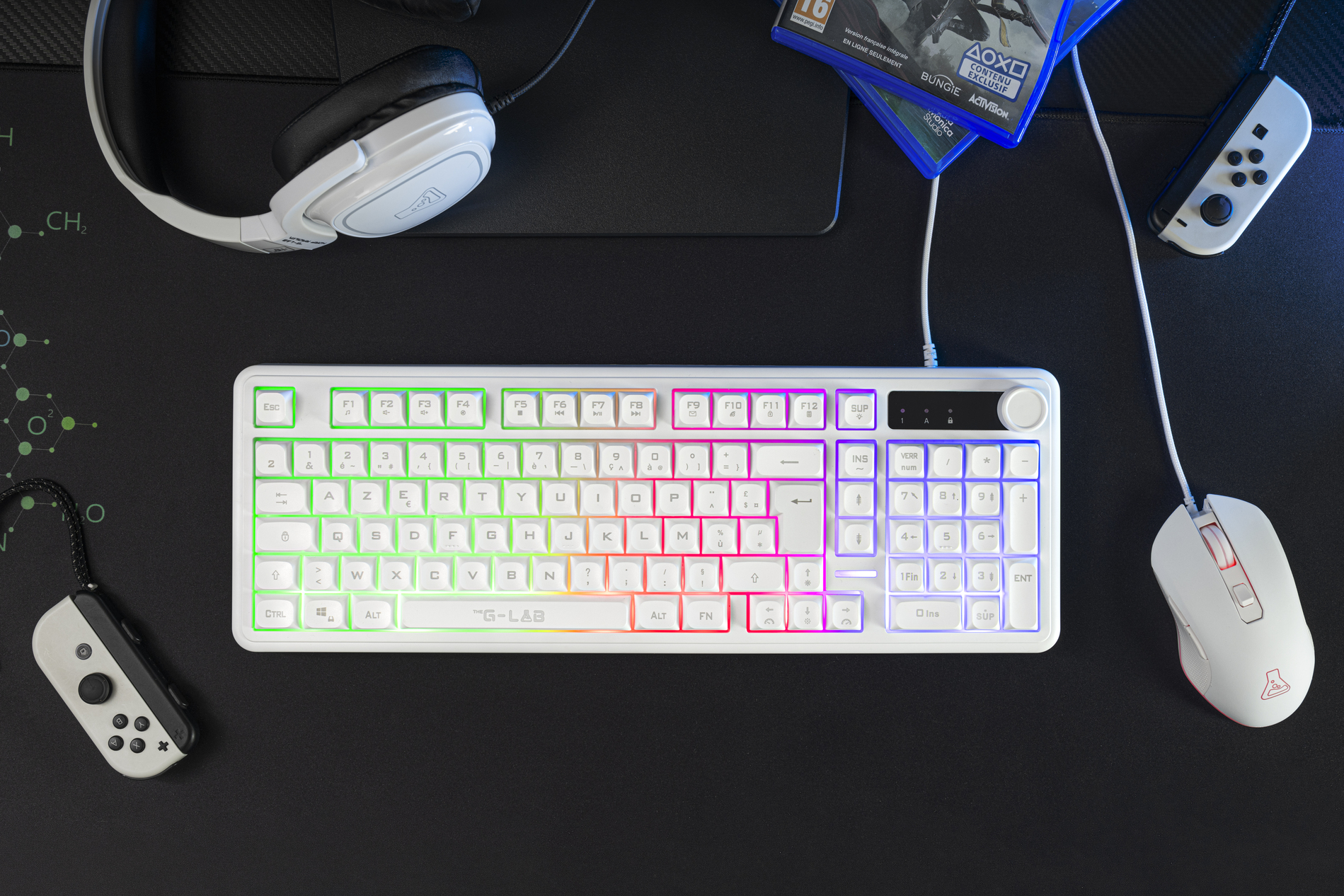 The G-Lab – Keyz Caesium EX BLACK – Clavier Gamer Filaire AZERTY 98% – Membrane Réactive et Silencieuse, Anti-Ghosting 26 Touches, Rétroéclairage Rainbow, Molette de Volume – Clavier Gaming PC / CONSOLES