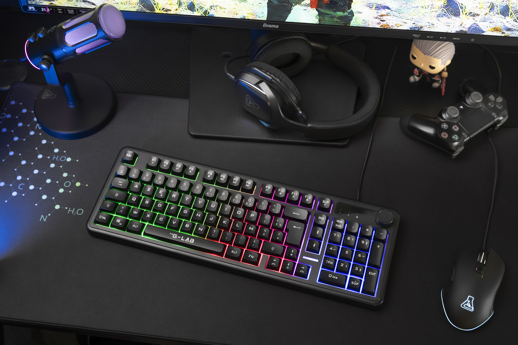 The G-Lab – Keyz Caesium EX BLACK – Clavier Gamer Filaire AZERTY 98% – Membrane Réactive et Silencieuse, Anti-Ghosting 26 Touches, Rétroéclairage Rainbow, Molette de Volume – Clavier Gaming PC / CONSOLES