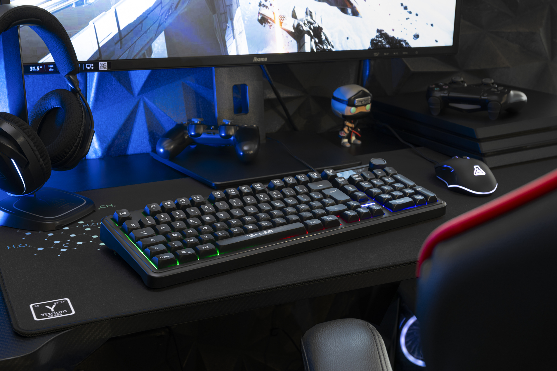 The G-Lab – Keyz Caesium EX BLACK – Clavier Gamer Filaire AZERTY 98% – Membrane Réactive et Silencieuse, Anti-Ghosting 26 Touches, Rétroéclairage Rainbow, Molette de Volume – Clavier Gaming PC / CONSOLES