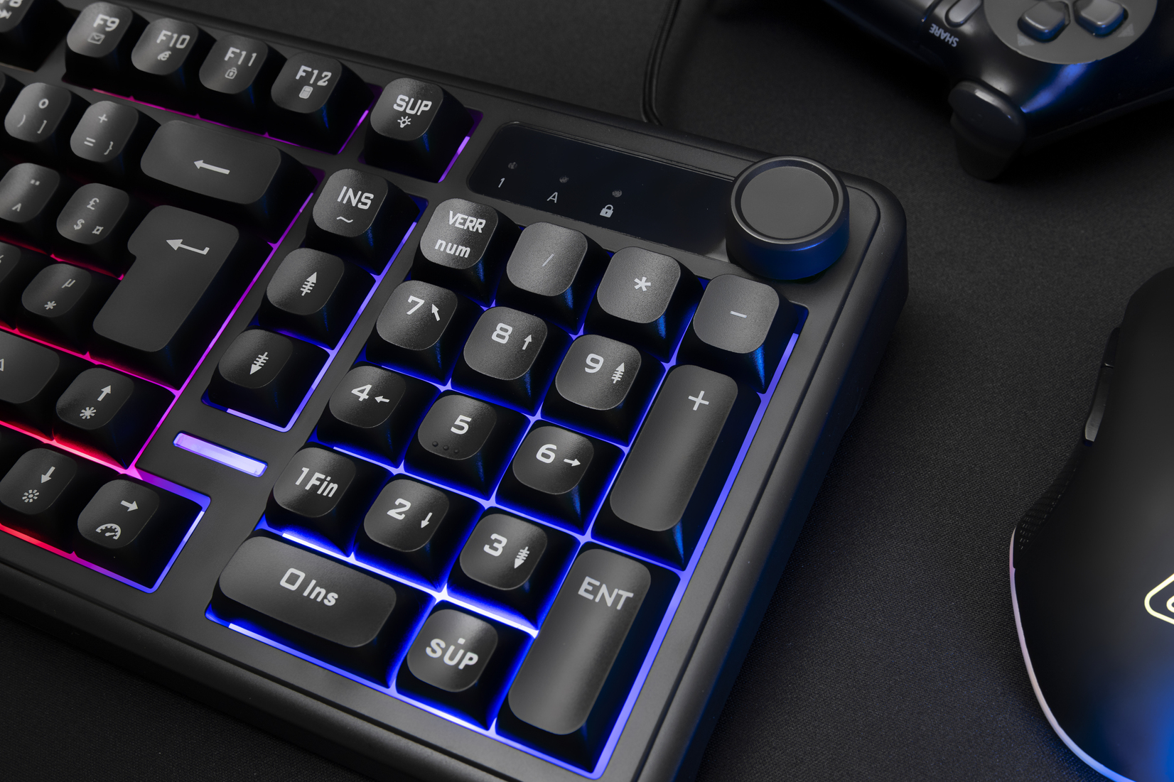 The G-Lab – Keyz Caesium EX BLACK – Clavier Gamer Filaire AZERTY 98% – Membrane Réactive et Silencieuse, Anti-Ghosting 26 Touches, Rétroéclairage Rainbow, Molette de Volume – Clavier Gaming PC / CONSOLES