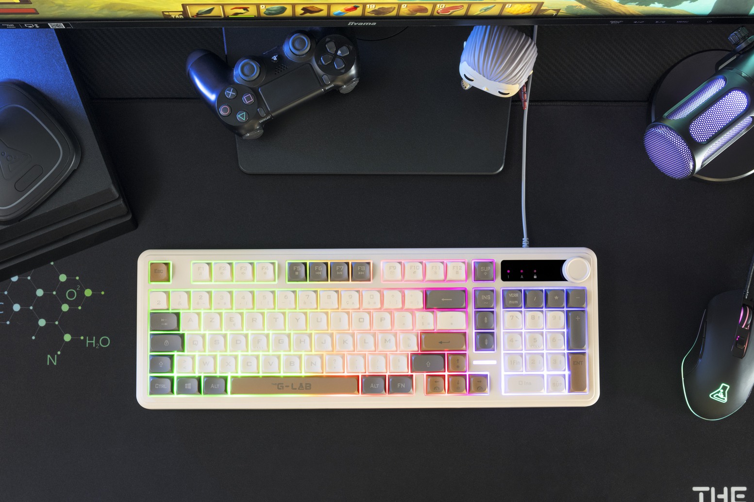 The G-Lab – Keyz Caesium EX 3C – Clavier Gamer Filaire AZERTY 98% – Membrane Réactive et Silencieuse, Anti-Ghosting 26 Touches, Rétroéclairage Rainbow, Molette de Volume – Clavier Gaming PC / CONSOLES
