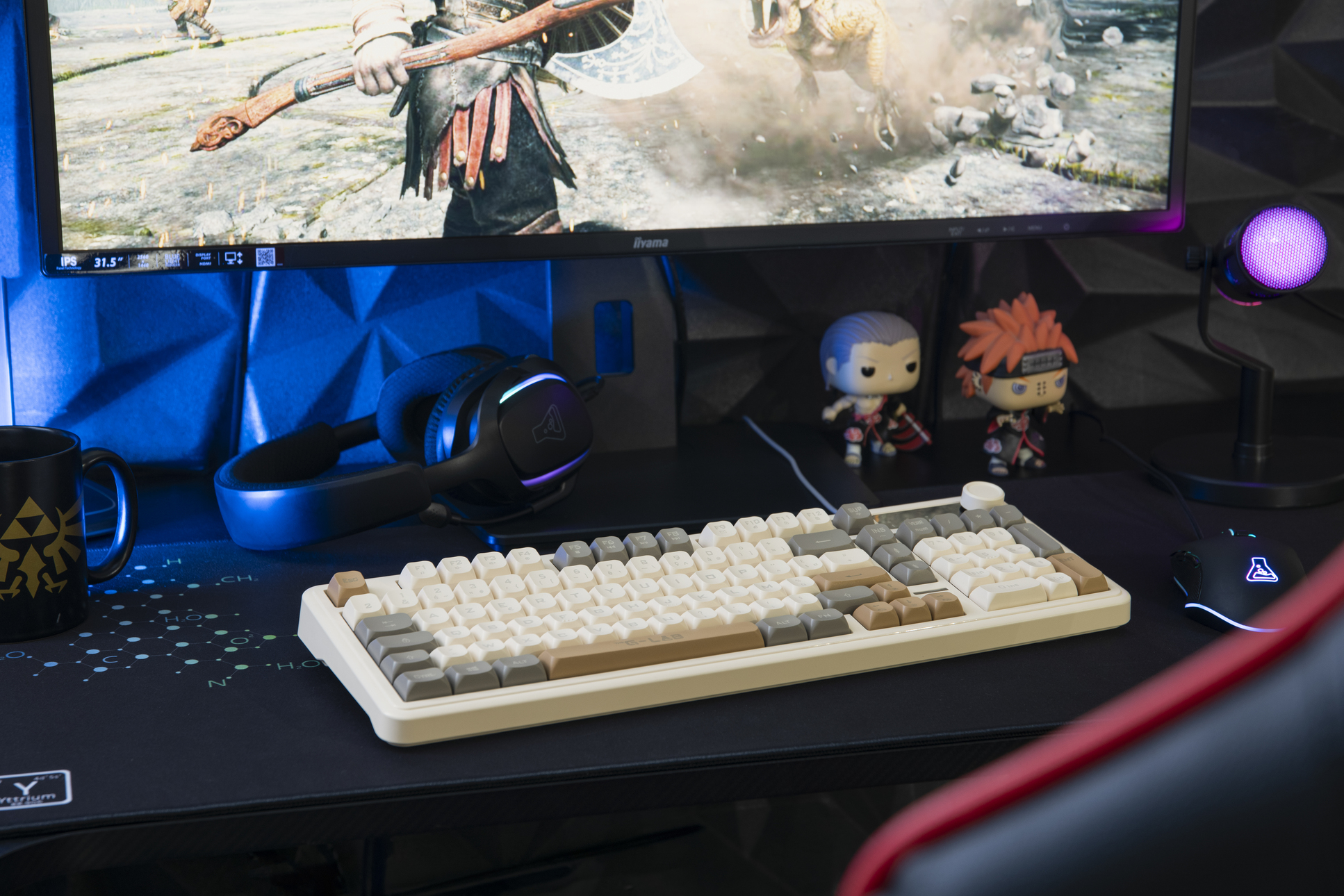 The G-Lab – Keyz Caesium EX 3C – Clavier Gamer Filaire AZERTY 98% – Membrane Réactive et Silencieuse, Anti-Ghosting 26 Touches, Rétroéclairage Rainbow, Molette de Volume – Clavier Gaming PC / CONSOLES