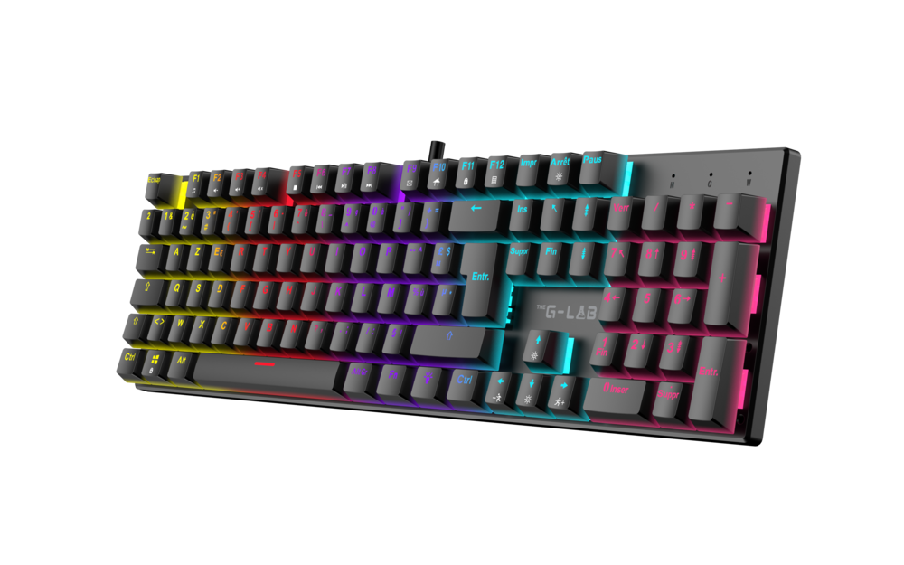 The G-Lab – Keyz Radium – Clavier Gamer Filaire AZERTY – Clavier Mecanique Switchs Rouges Linéaires, Anti-Ghosting 26 Touches, Rétroéclairage Rainbow 20 Modes – Compatible PC, PS5, PS4, Xbox