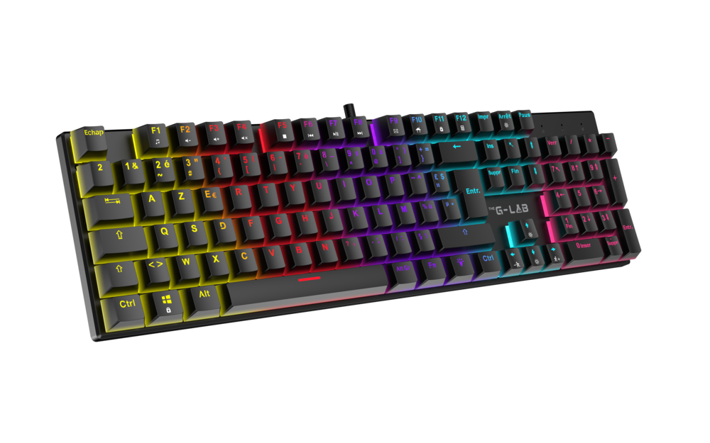 The G-Lab – Keyz Radium – Clavier Gamer Filaire AZERTY – Clavier Mecanique Switchs Rouges Linéaires, Anti-Ghosting 26 Touches, Rétroéclairage Rainbow 20 Modes – Compatible PC, PS5, PS4, Xbox