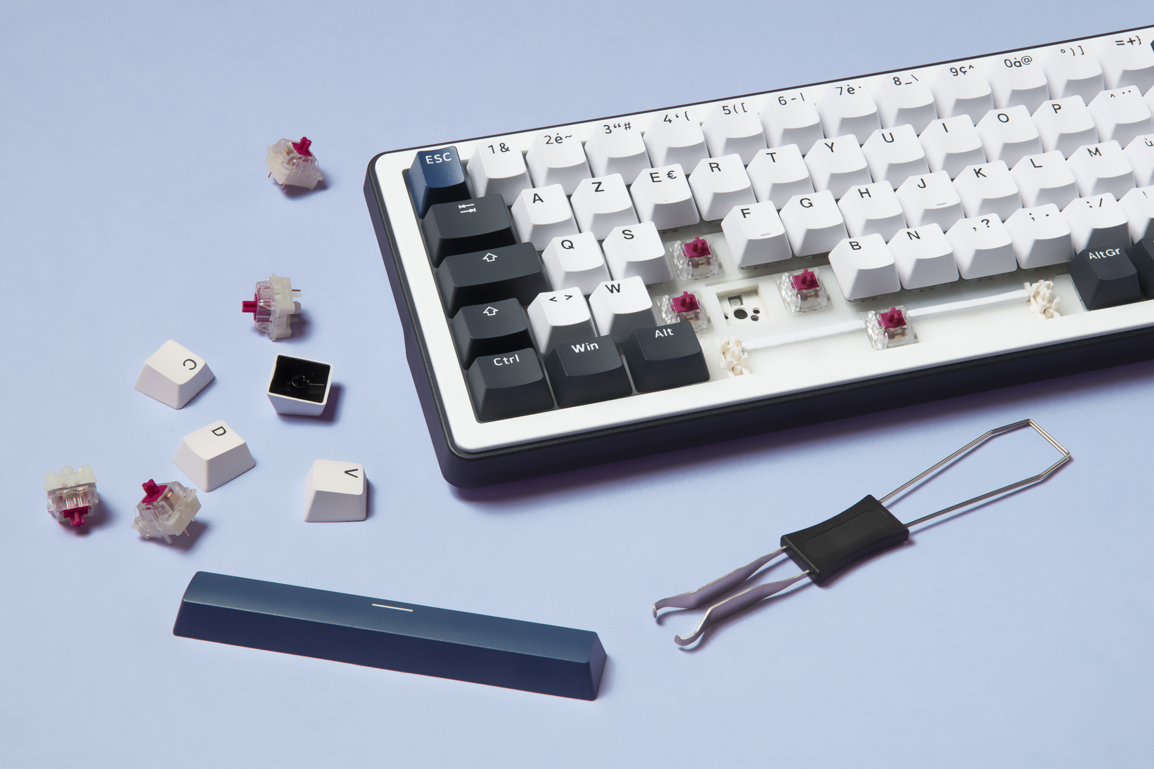 Découvrez le KEYZ ELITE 200, un clavier mécanique gamer 65% conçu pour allier performance, confort et liberté. Grâce à sa connexion Triple Mode (2.4 GHz, Bluetooth et filaire), ses switchs mécaniques hot swappable, sa structure Gasket 5 couches et son rétroéclairage RGB personnalisable, profitez d'une expérience de jeu fluide et immersive. Compact, robuste et compatible Windows & Mac, il est pensé pour vous accompagner aussi bien en gaming qu'au quotidien.