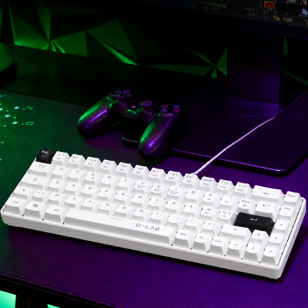The G-Lab Keyz Hydrogen - Clavier Gamer Semi-mécanique 60% AZERTY FR Filaire USB, Format 60% Compact, Semi-mécanique, Rétroéclairage Multicolore, Silencieux