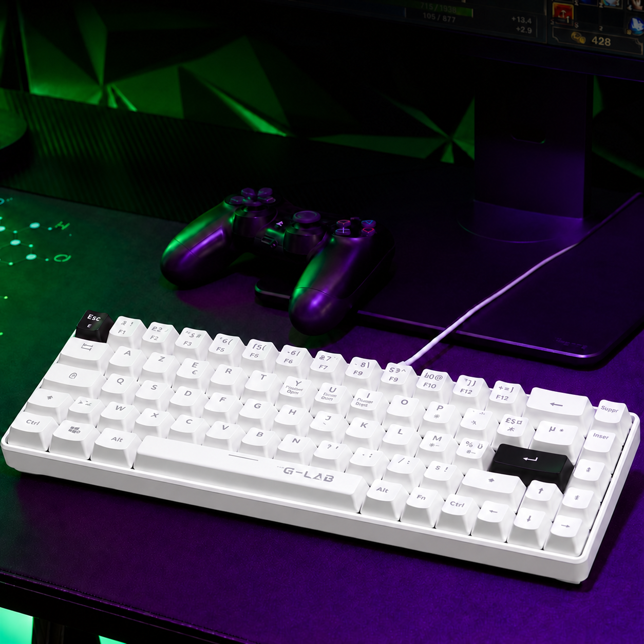 The G-Lab Keyz Hydrogen - Clavier Gamer Semi-mécanique 60% AZERTY FR Filaire USB, Format 60% Compact, Semi-mécanique, Rétroéclairage Multicolore, Silencieux