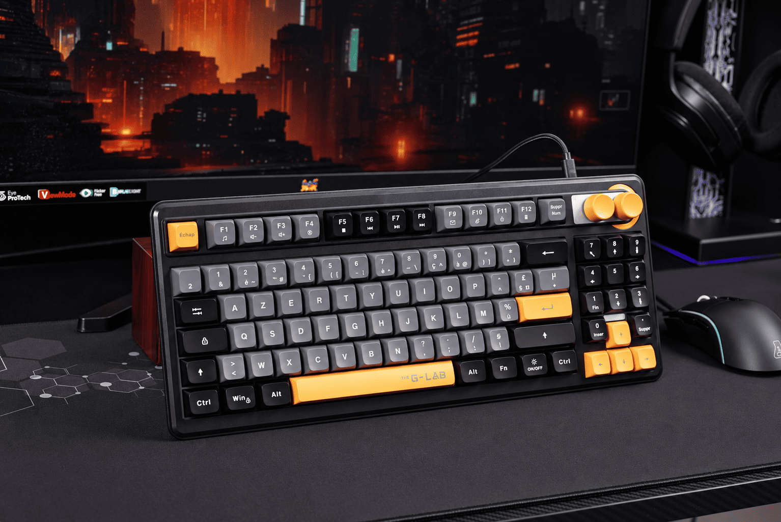 The G-Lab - Keyz Orion Clavier Gamer Filaire Double Molettes, AZERTY FR Clavier gaming filaire USB Double molette volume et éclairage, membrane silencieuse, anti-ghosting 26 touches, PC et consoles