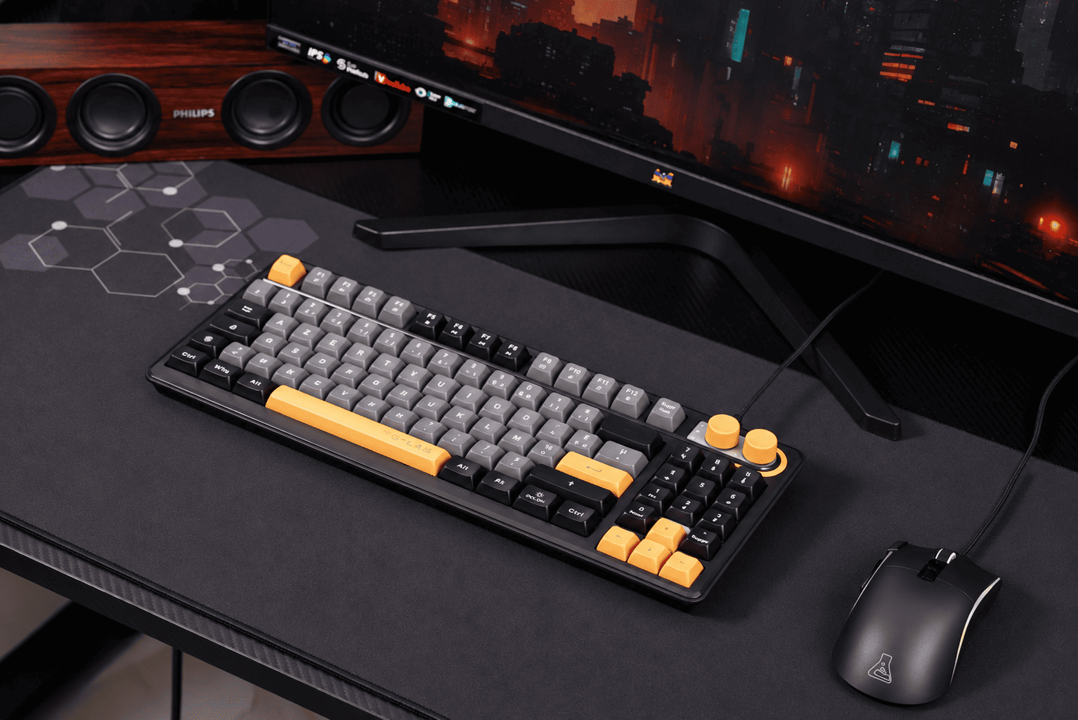 The G-Lab - Keyz Orion Clavier Gamer Filaire Double Molettes, AZERTY FR Clavier gaming filaire USB Double molette volume et éclairage, membrane silencieuse, anti-ghosting 26 touches, PC et consoles