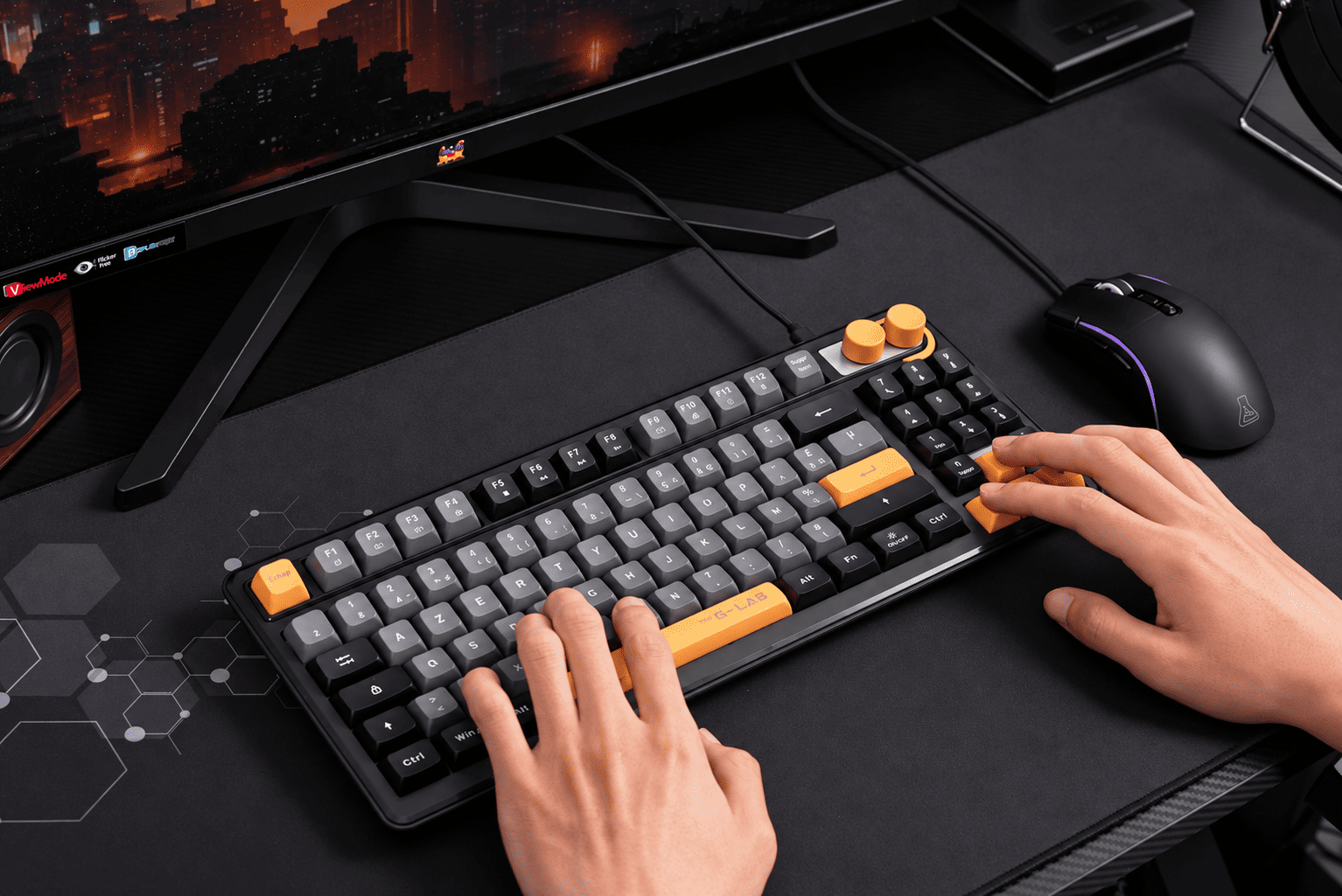 The G-Lab - Keyz Orion Clavier Gamer Filaire Double Molettes, AZERTY FR Clavier gaming filaire USB Double molette volume et éclairage, membrane silencieuse, anti-ghosting 26 touches, PC et consoles